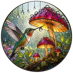 Hummingbird & Mushroom Garden Stained Glass Suncatcher