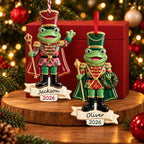 Nutcracker Frog Ceramic Christmas Ornament — Red Hat or Green Hat, Optional Name & Year, Single or Build Your Own Set