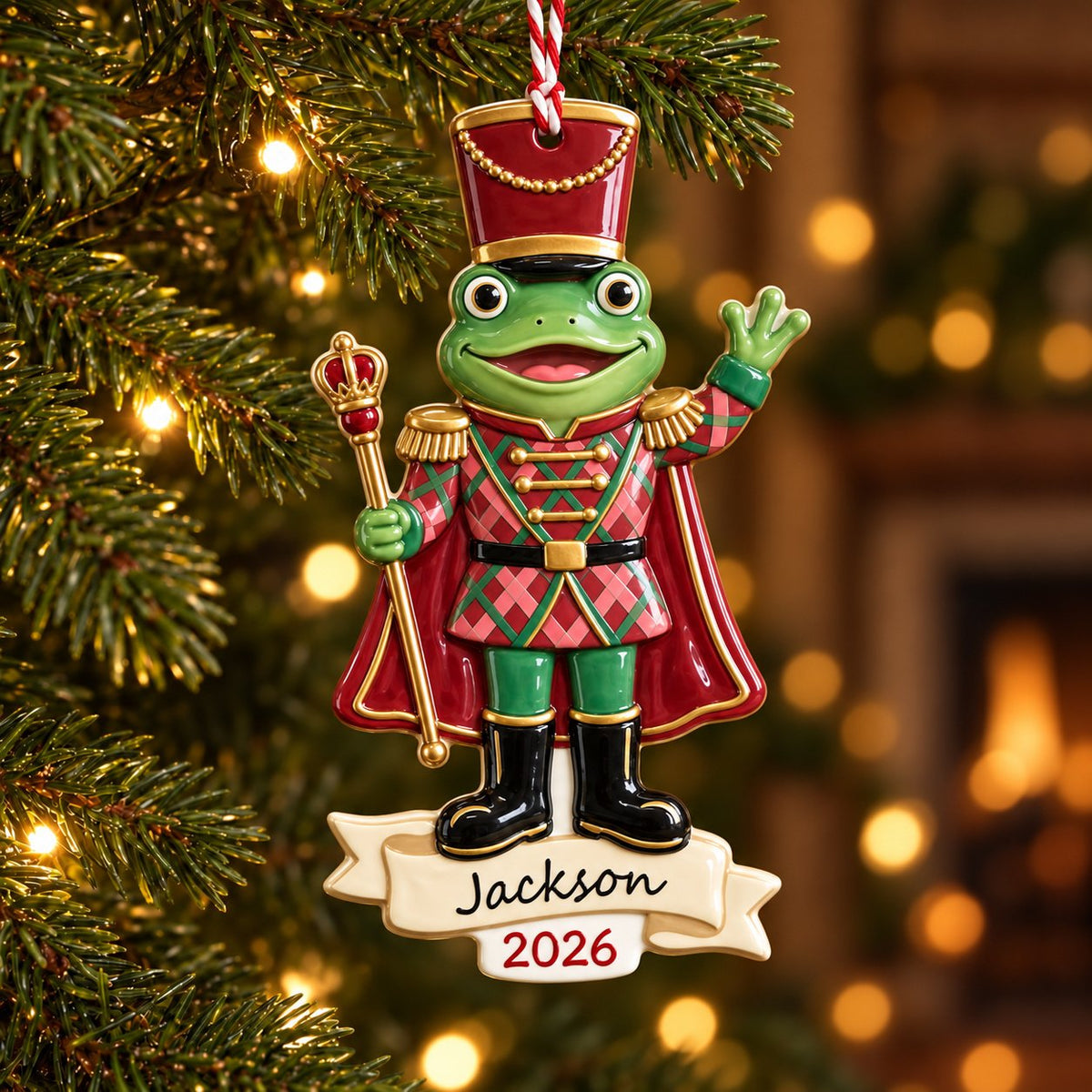 Nutcracker Frog Ceramic Christmas Ornament — Red Hat or Green Hat, Optional Name & Year, Single or Build Your Own Set