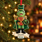 Nutcracker Frog Ceramic Christmas Ornament — Red Hat or Green Hat, Optional Name & Year, Single or Build Your Own Set