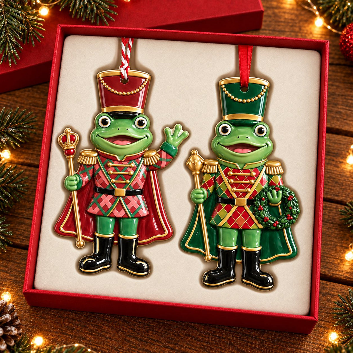 Nutcracker Frog Ceramic Christmas Ornament — Red Hat or Green Hat, Optional Name & Year, Single or Build Your Own Set