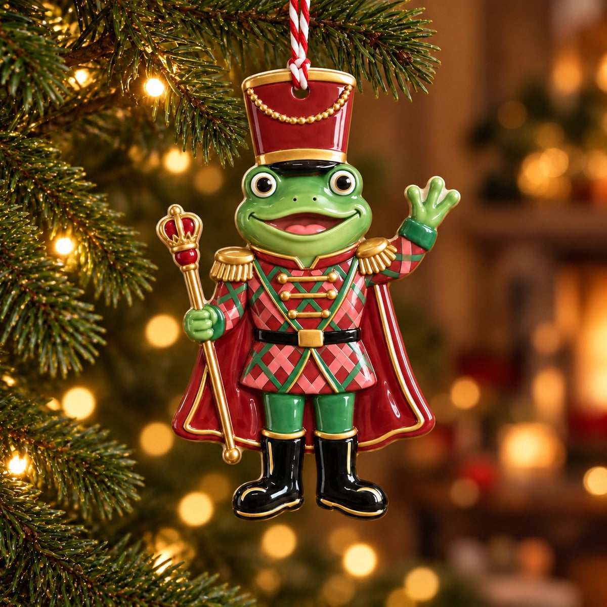 Nutcracker Frog Ceramic Christmas Ornament — Red Hat or Green Hat, Optional Name & Year, Single or Build Your Own Set