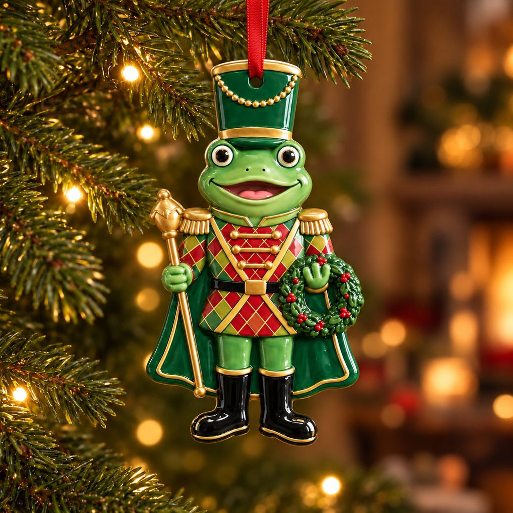 Nutcracker Frog Ceramic Christmas Ornament — Red Hat or Green Hat, Optional Name & Year, Single or Build Your Own Set