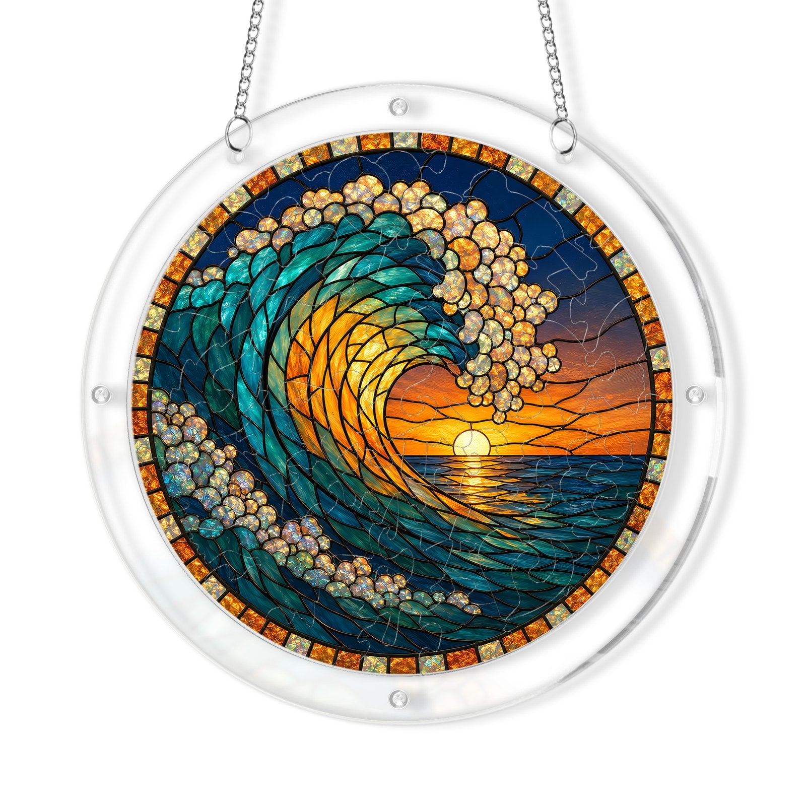 Ocean wave sunset acrylic puzzle suncatcher