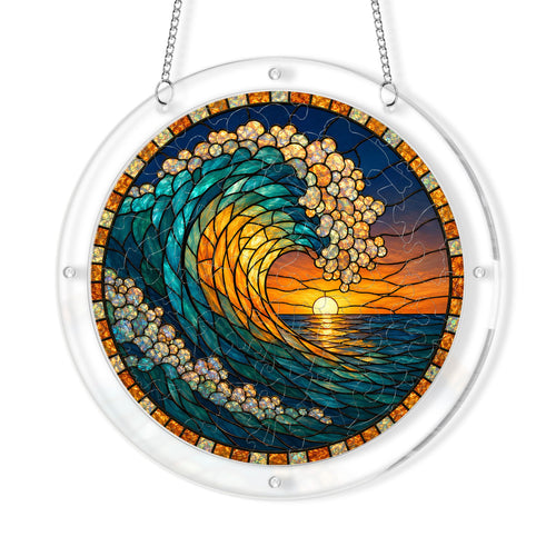 Ocean wave sunset acrylic puzzle suncatcher