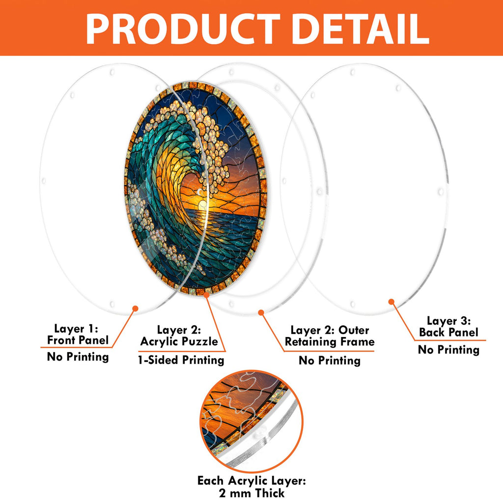 Ocean wave sunset acrylic puzzle suncatcher detail