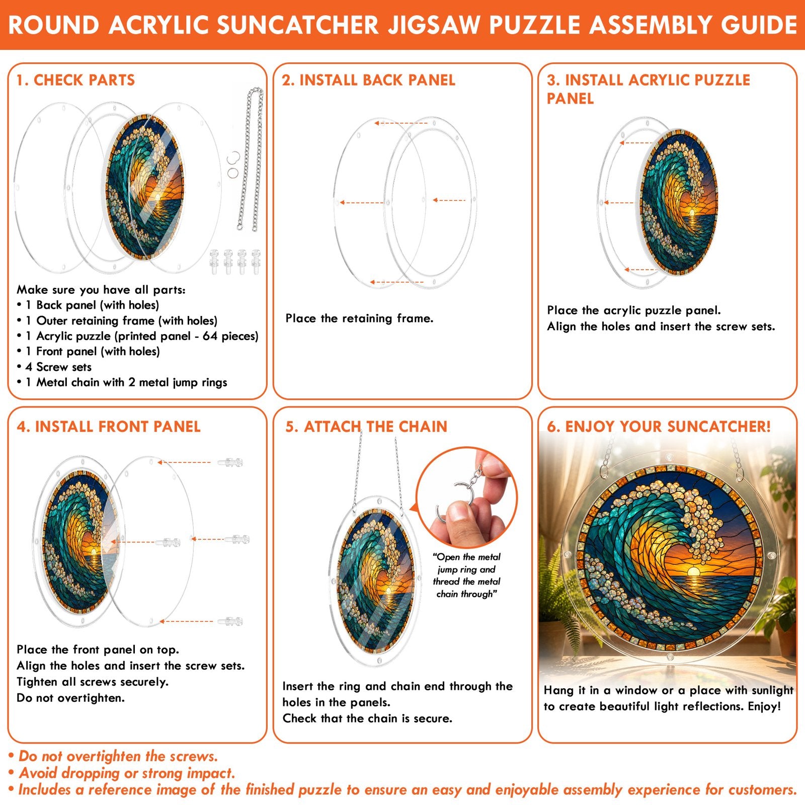 Ocean wave sunset acrylic puzzle suncatcher lifestyle