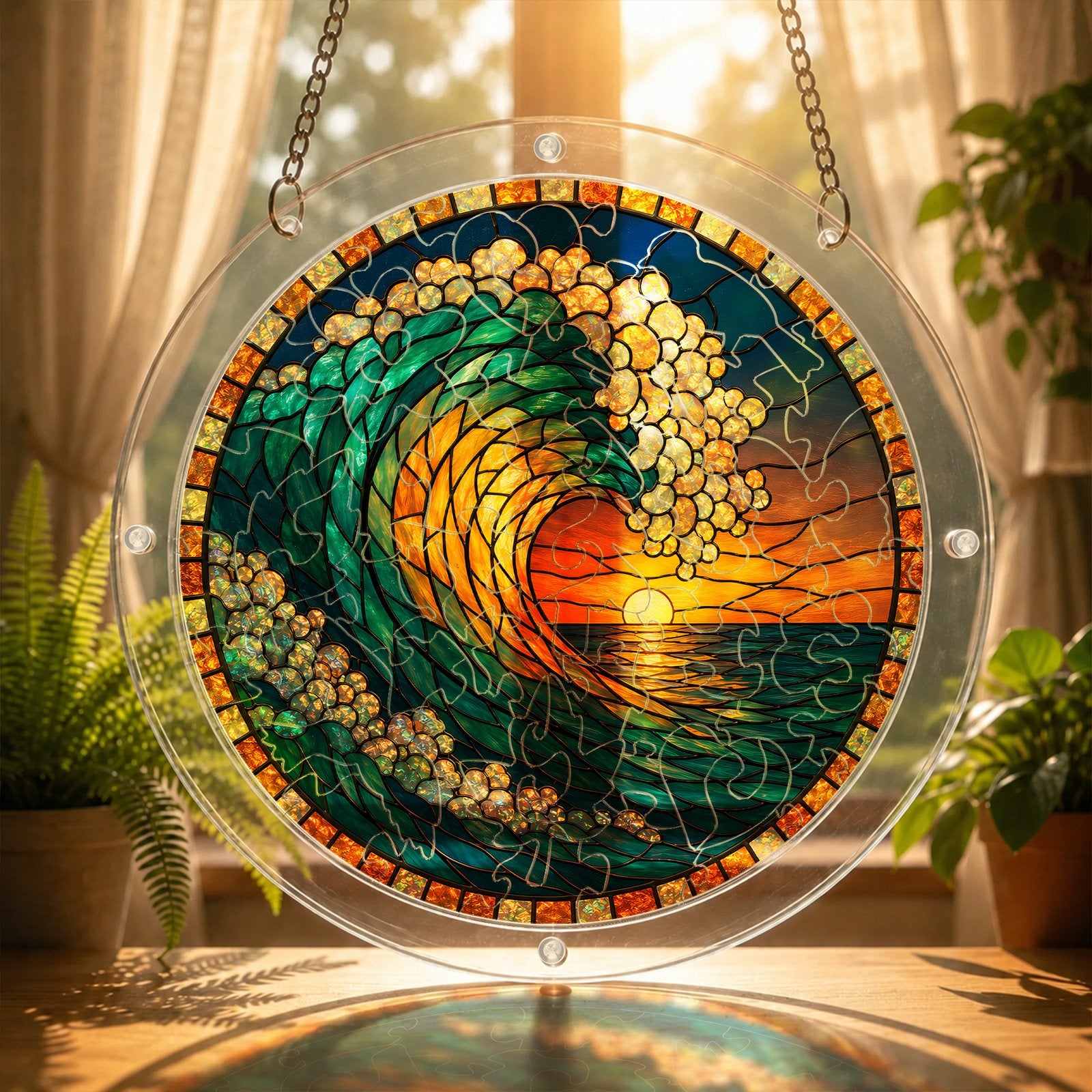 Ocean wave sunset acrylic puzzle suncatcher size chart