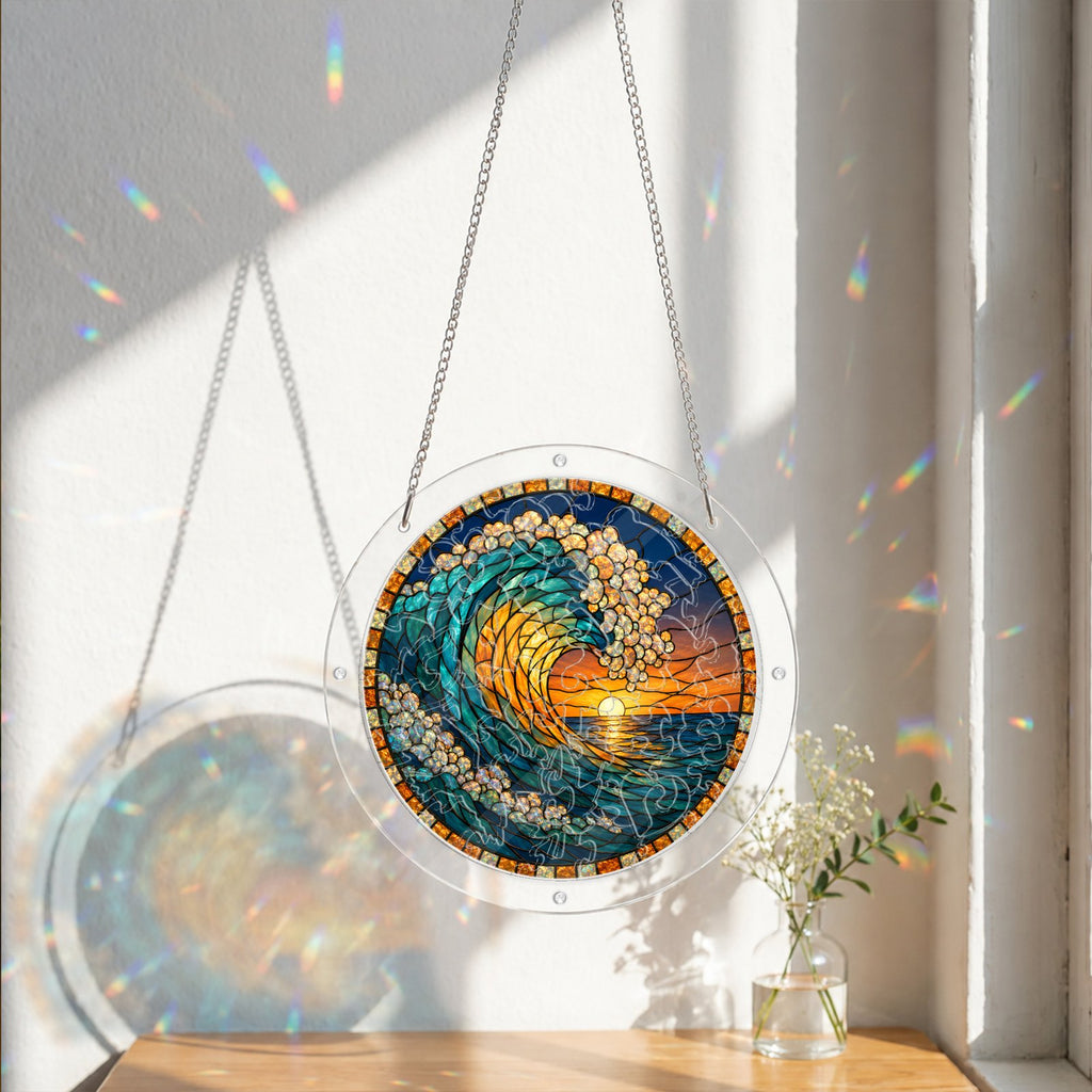 Ocean wave sunset acrylic puzzle suncatcher packaging