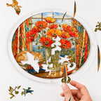 Orange poppy acrylic puzzle suncatcher, colorful DIY floral window decor