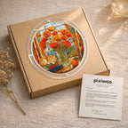 Orange poppy acrylic puzzle suncatcher, colorful DIY floral window decor