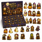 Moonlit Hollow Halloween ornament set — keepsake box with all 24 acrylic ornaments laid out