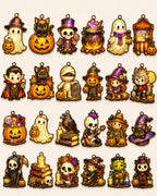 All 24 Moonlit Hollow Halloween ornament designs — ghosts, black cats, jack-o'-lanterns, witches and skeletons