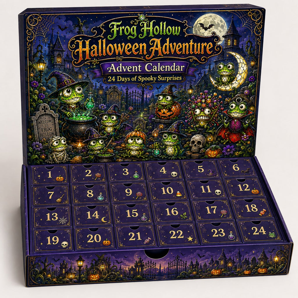 Frog Hollow Halloween ornament collection box with 24 compartments