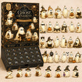 Cozy Ghost Halloween ornament set — keepsake box with all 24 cream and gold ghost ornaments