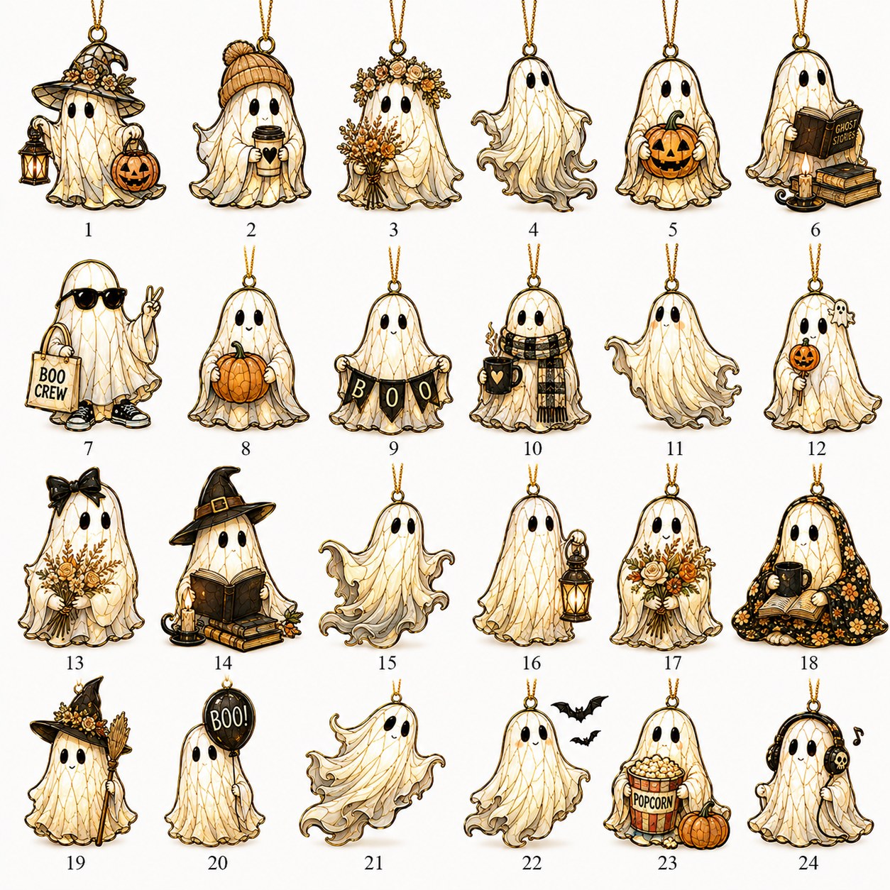 Cozy Ghost Halloween ornament collection box with 24 compartments