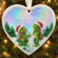 Personalized Our First Christmas Engaged Frog Proposal Heart Ceramic Ornament — Down on One Knee