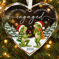 Personalized Our First Christmas Engaged Frog Proposal Heart Glass Ornament