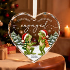 Personalized Our First Christmas Engaged Frog Proposal Heart Glass Ornament