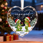 Personalized Our First Christmas Engaged Frog Proposal Heart Glass Ornament