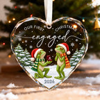 Personalized Our First Christmas Engaged Frog Proposal Heart Glass Ornament