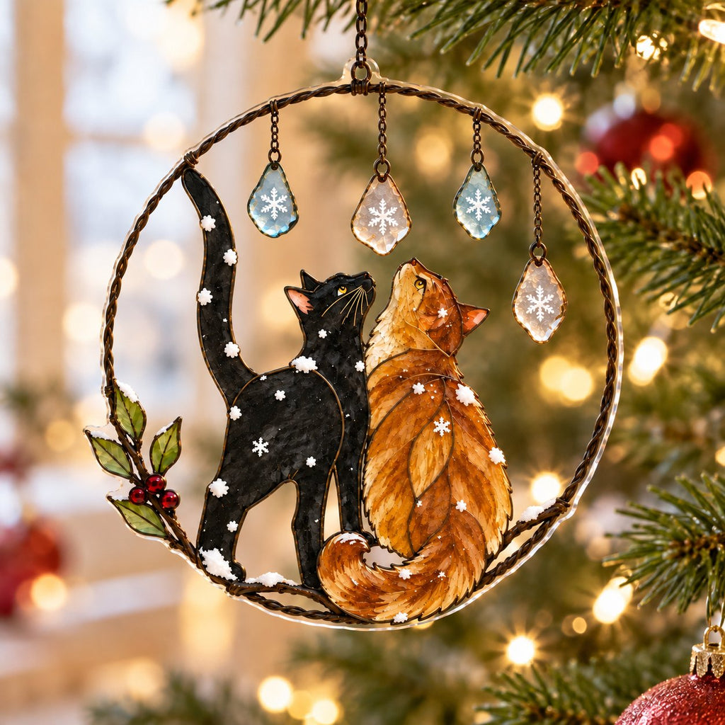 Our First Snow Cat Couple Clear Acrylic Suncatcher