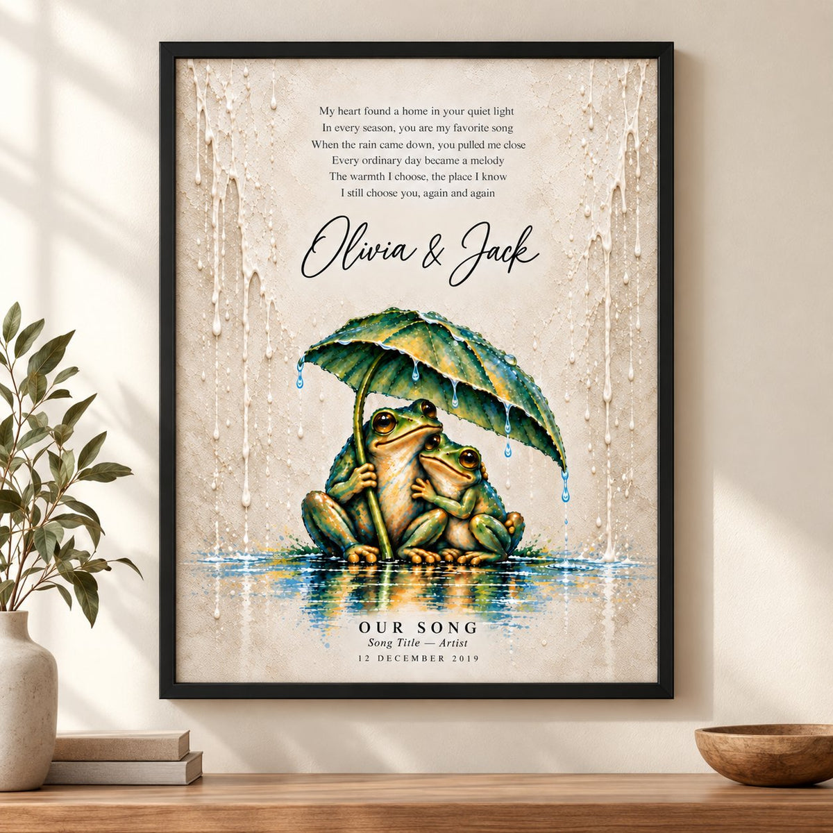 Personalized Our Song Frog Couple Canvas Wall Art