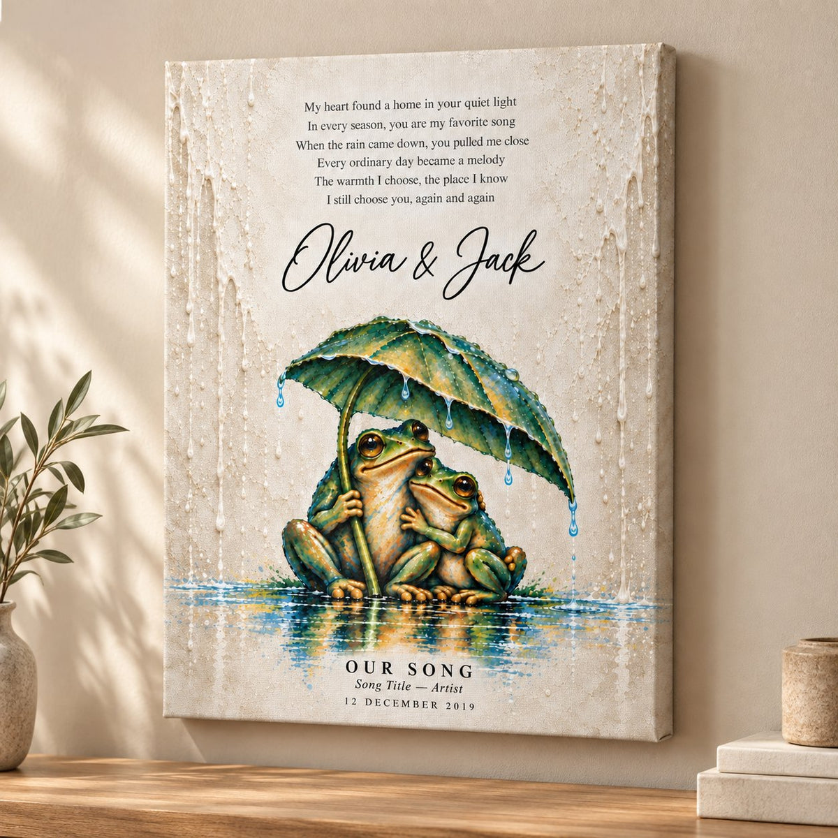 Personalized Our Song Frog Couple Canvas Wall Art