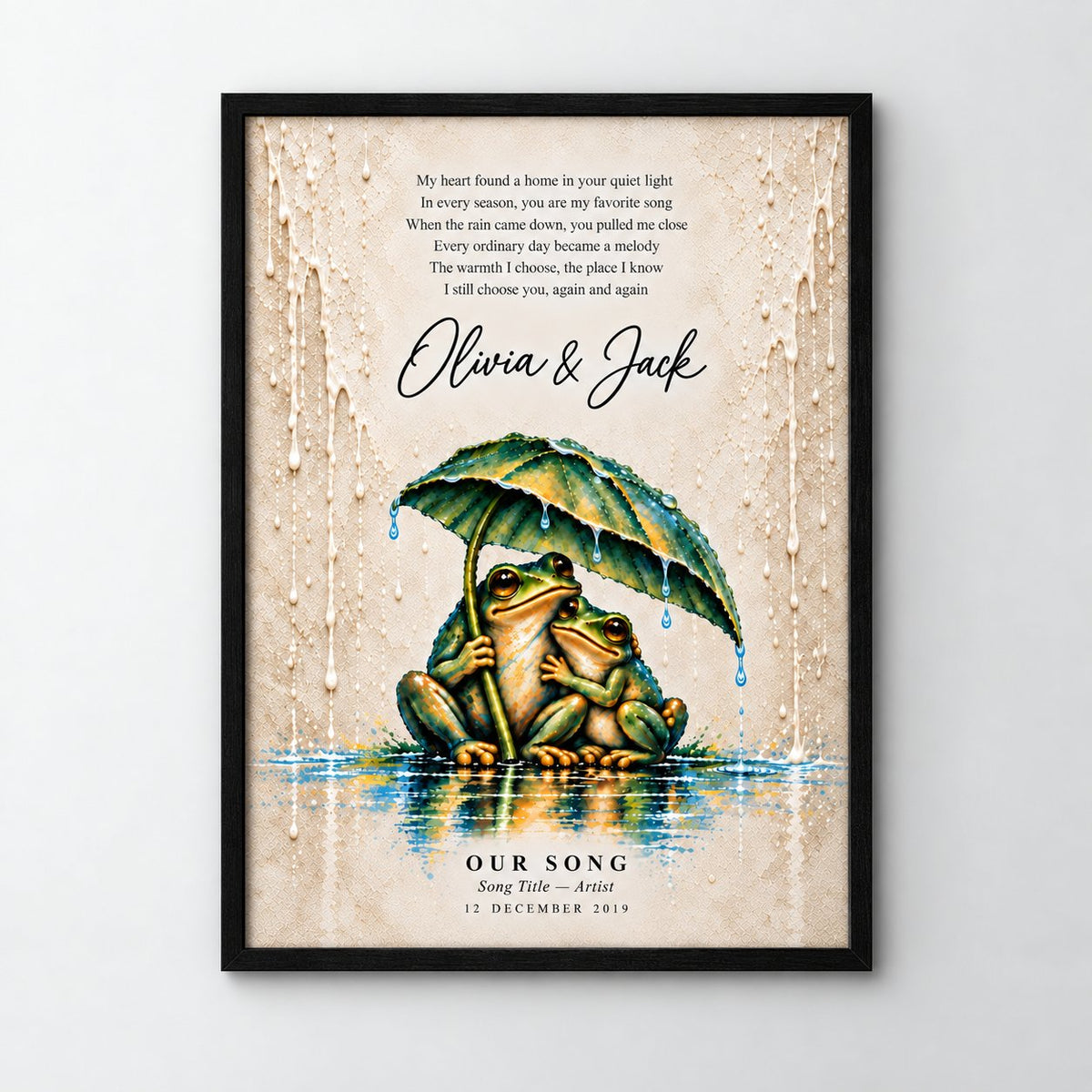 Personalized Our Song Frog Couple Canvas Wall Art