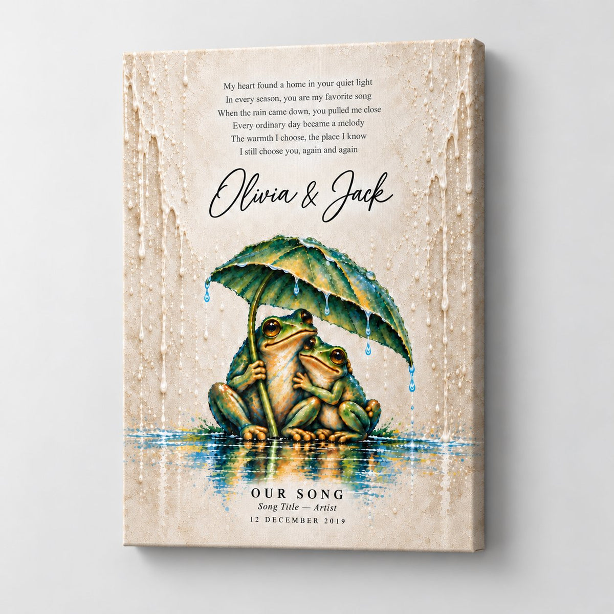 Personalized Our Song Frog Couple Canvas Wall Art