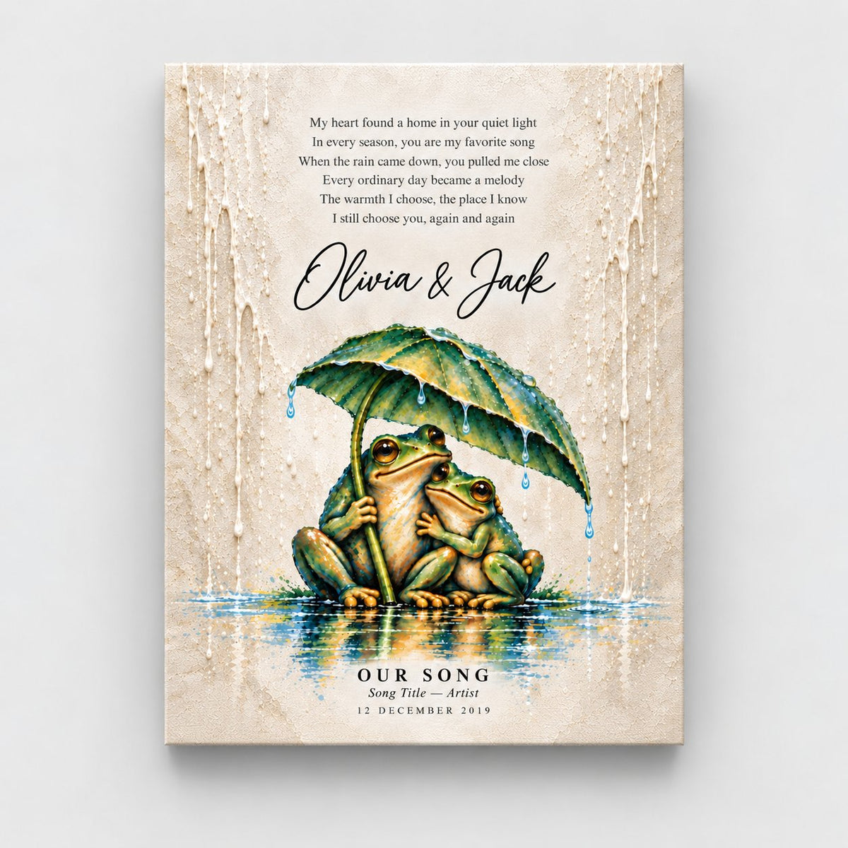 Personalized Our Song Frog Couple Canvas Wall Art