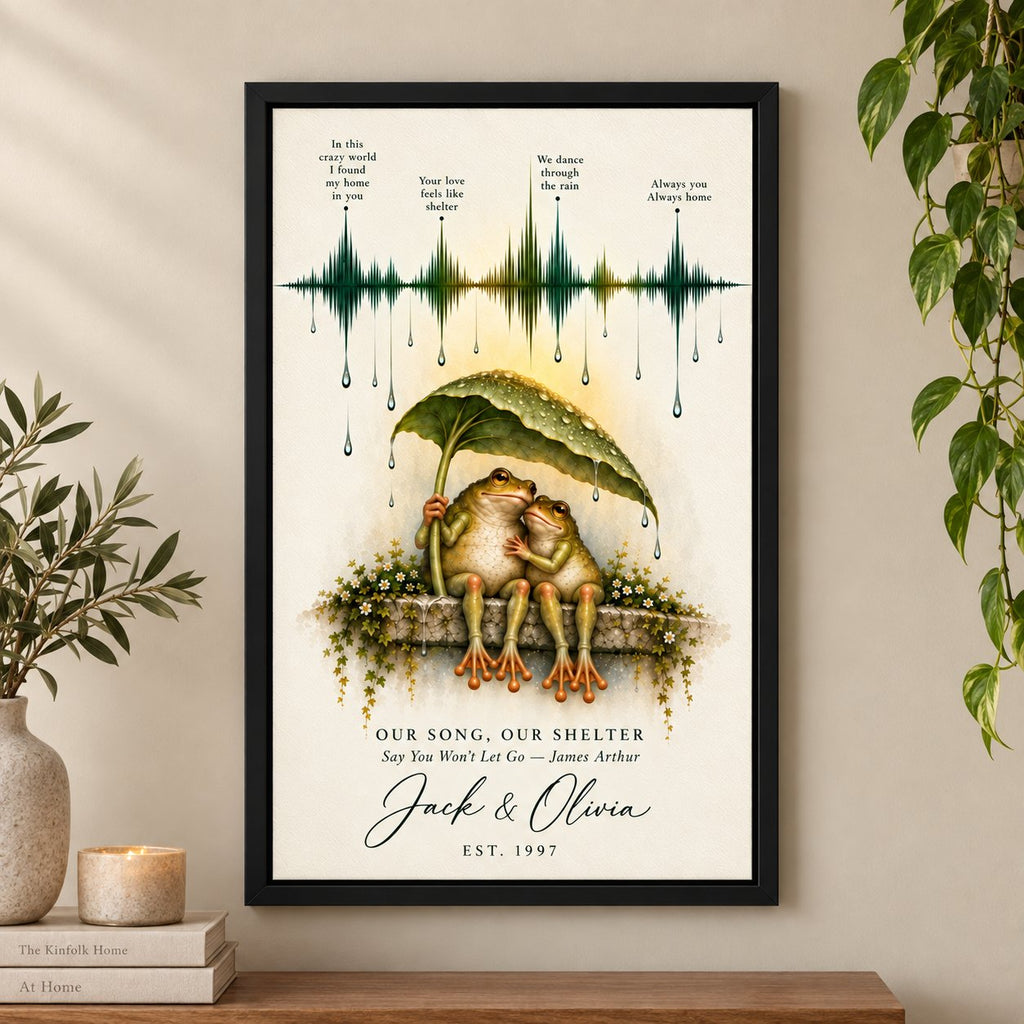 Personalized Our Song Soundwave Frog Couple Canvas Wall Art