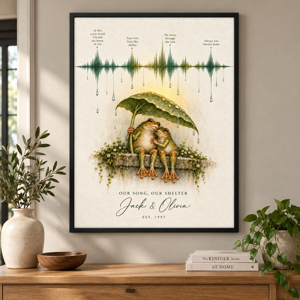 Personalized Our Song Soundwave Frog Couple Canvas Wall Art