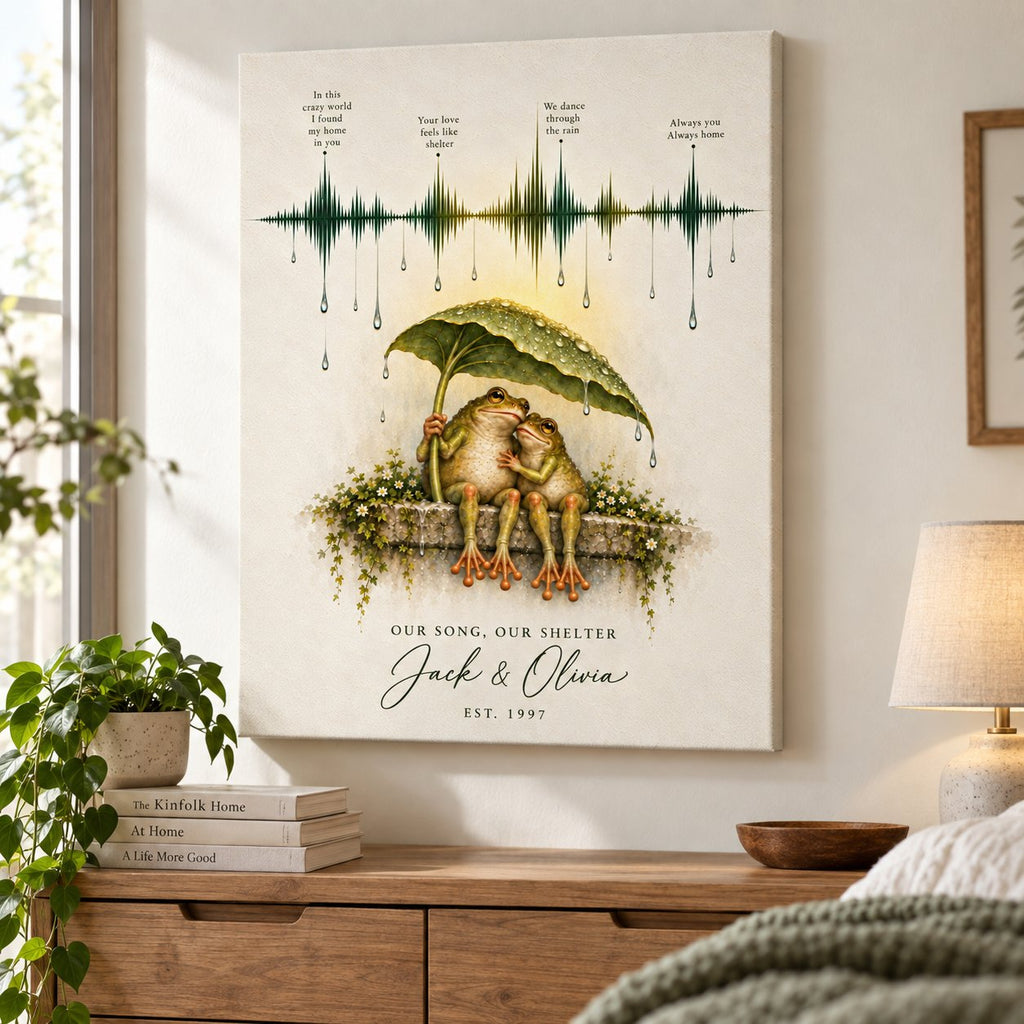 Personalized Our Song Soundwave Frog Couple Canvas Wall Art