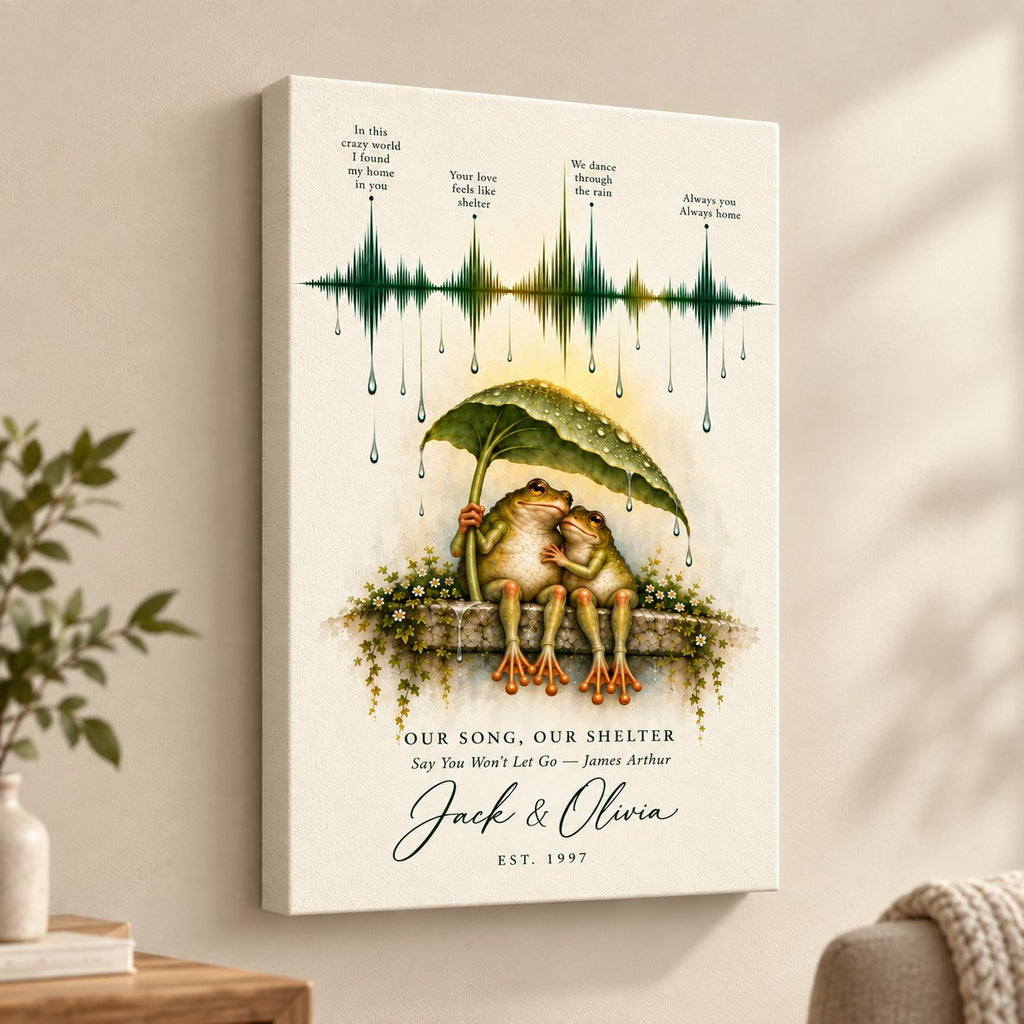 Personalized Our Song Soundwave Frog Couple Canvas Wall Art