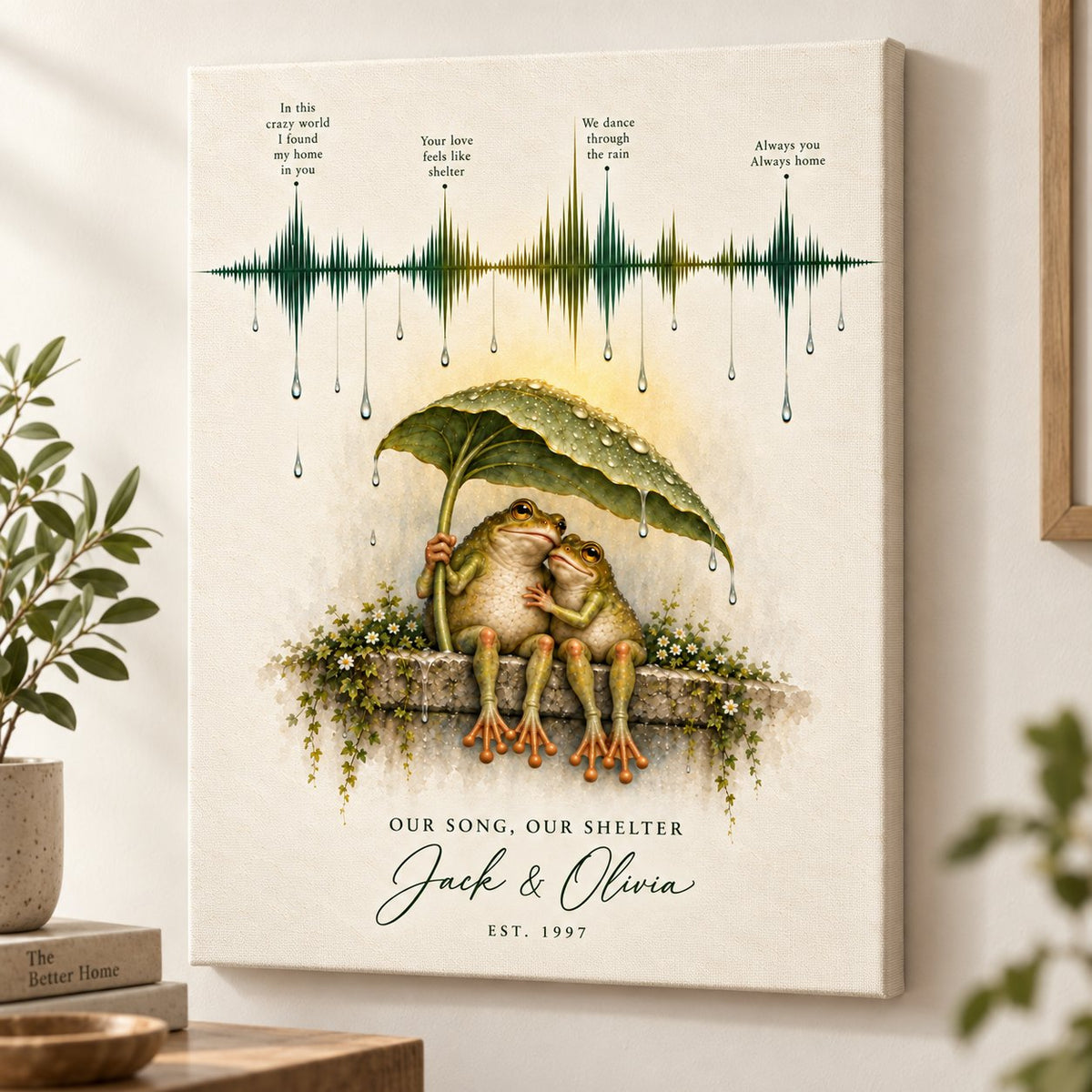 Personalized Our Song Soundwave Frog Couple Canvas Wall Art