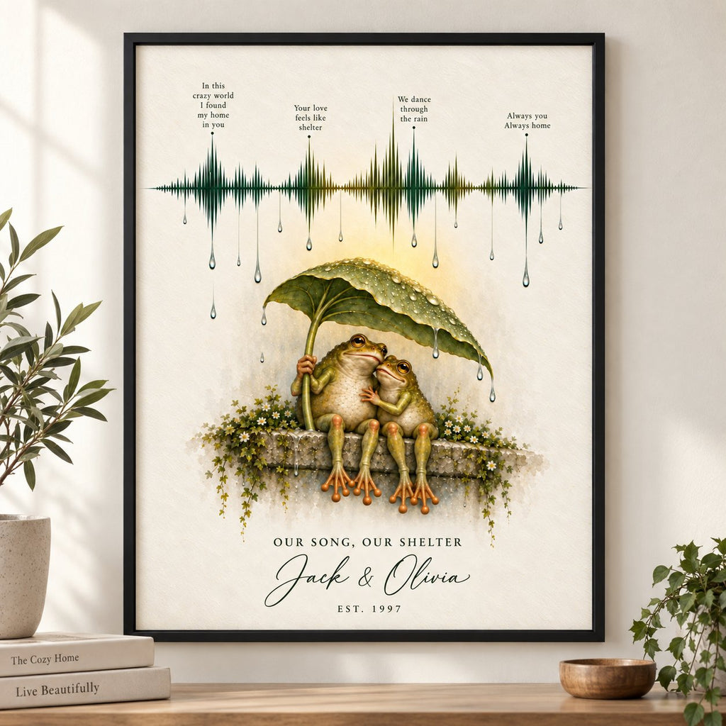 Personalized Our Song Soundwave Frog Couple Canvas Wall Art