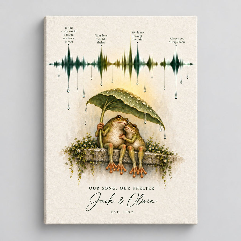 Personalized Our Song Soundwave Frog Couple Canvas Wall Art