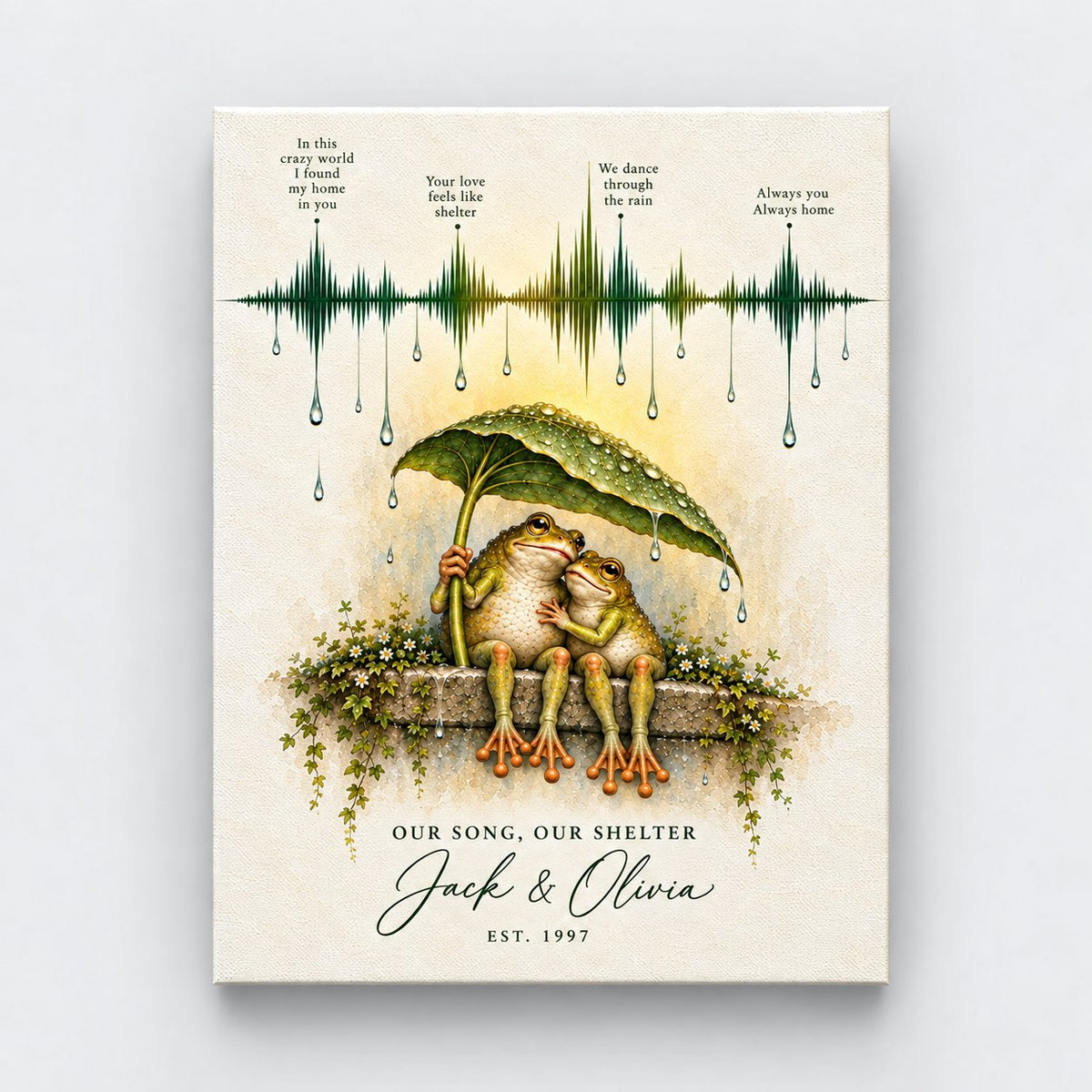 Personalized Our Song Soundwave Frog Couple Canvas Wall Art