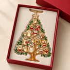 Cozy Owl Family Christmas Tree Holographic Acrylic Suncatcher