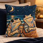 Midnight Navy woven pillow on a bed
