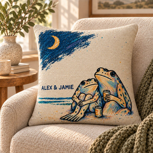 Personalized Past Midnight Frog Couple Woven Pillow