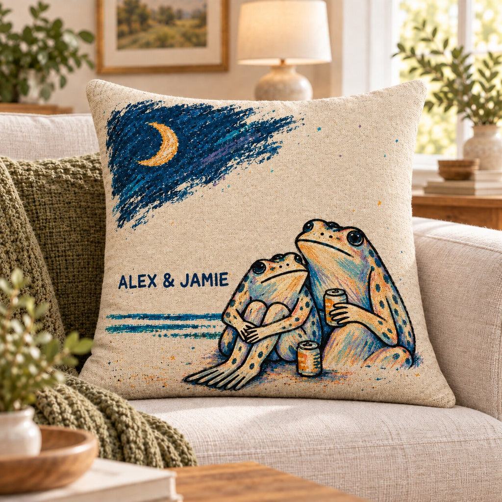 Personalized Past Midnight Frog Couple Woven Pillow