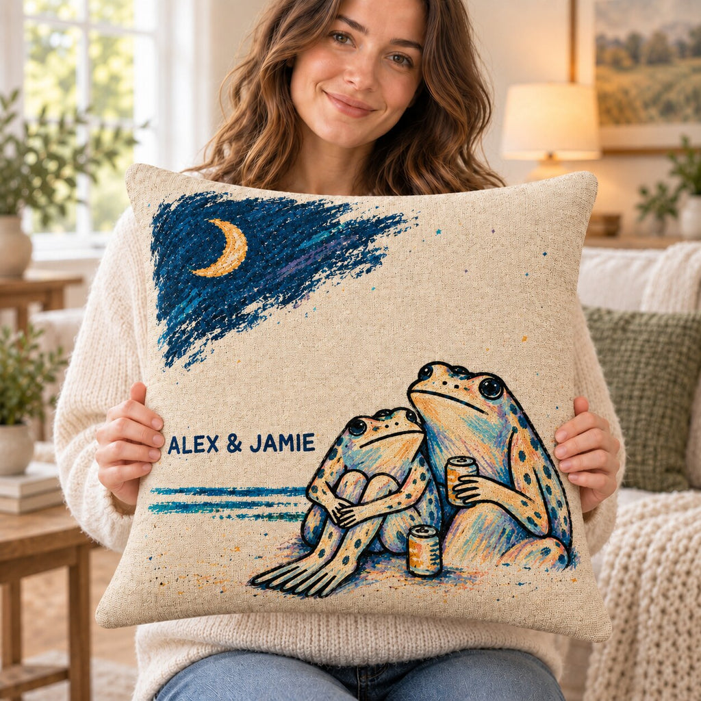 Personalized Past Midnight Frog Couple Woven Pillow