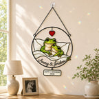 Personalized 1st Anniversary Cozy Frog Couple Holographic Acrylic Suncatcher