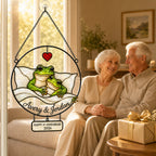 Personalized 1st Anniversary Cozy Frog Couple Holographic Acrylic Suncatcher