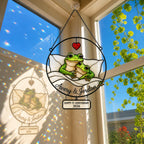 Personalized 1st Anniversary Cozy Frog Couple Holographic Acrylic Suncatcher