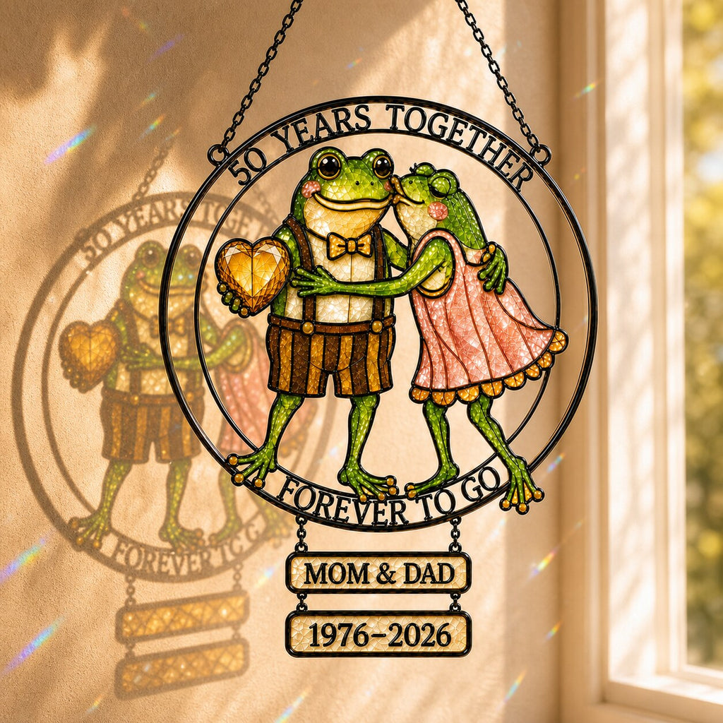 Personalized 50 Years Together Frog Couple Holographic Acrylic Suncatcher