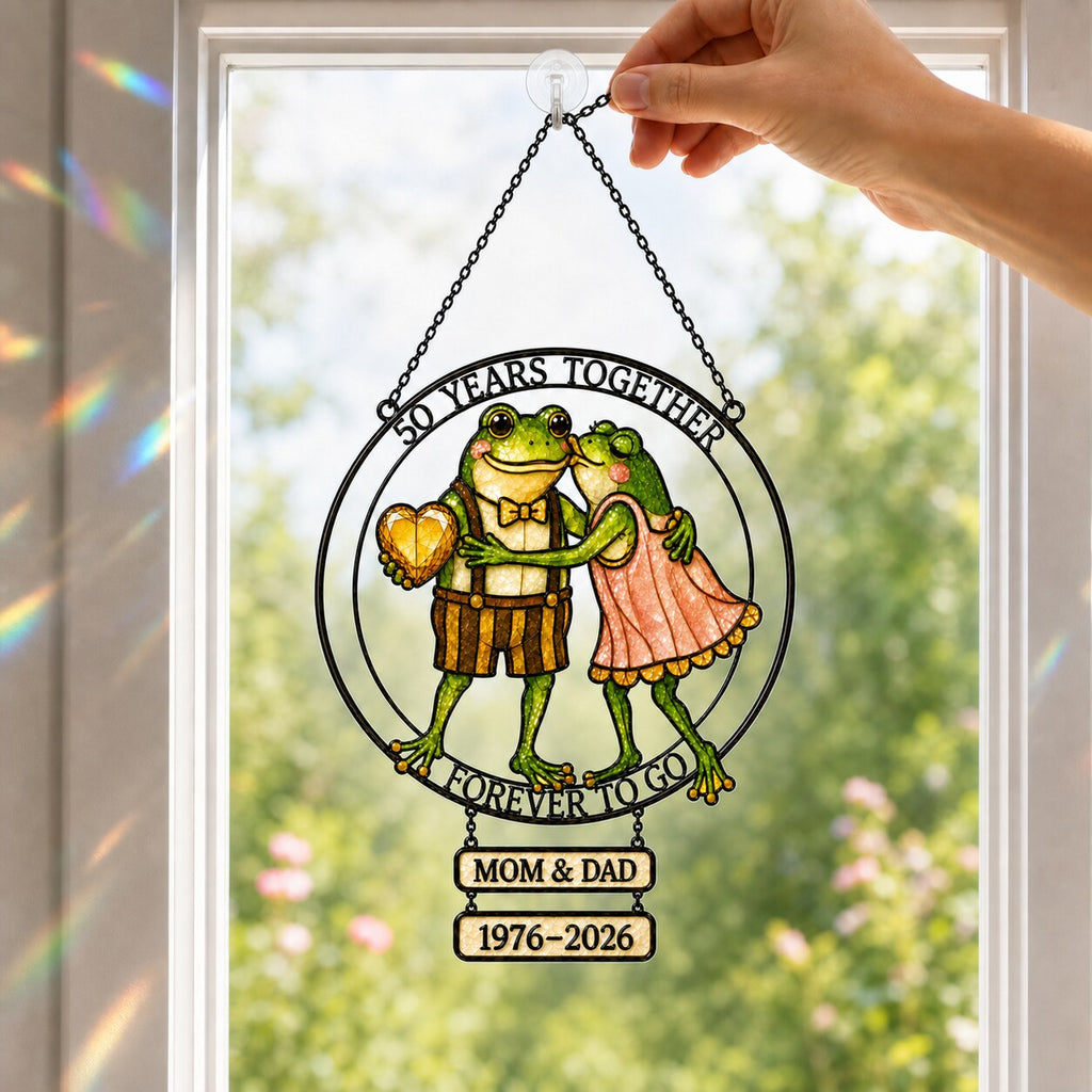 Personalized 50 Years Together Frog Couple Holographic Acrylic Suncatcher