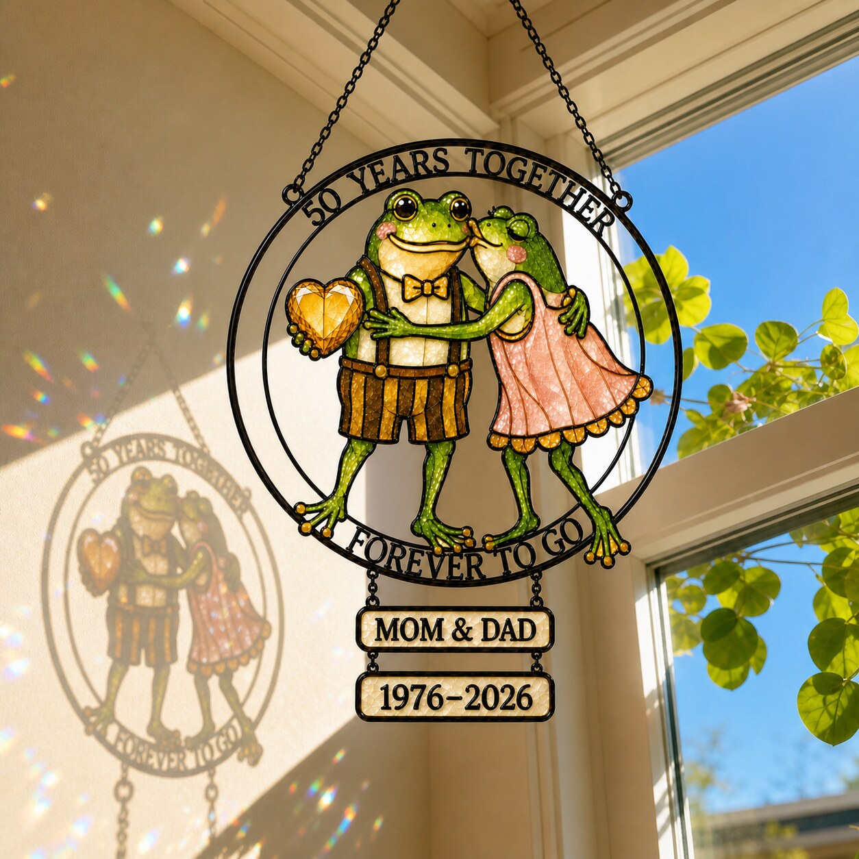 Personalized 50 Years Together Frog Couple Holographic Acrylic Suncatcher